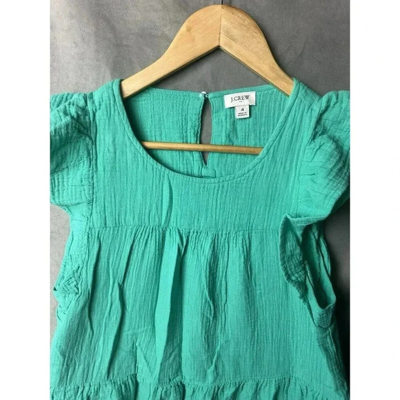 J Crew Dress Womens Size 4  Green Gauze Cotton Factory - Picture 4 of 8